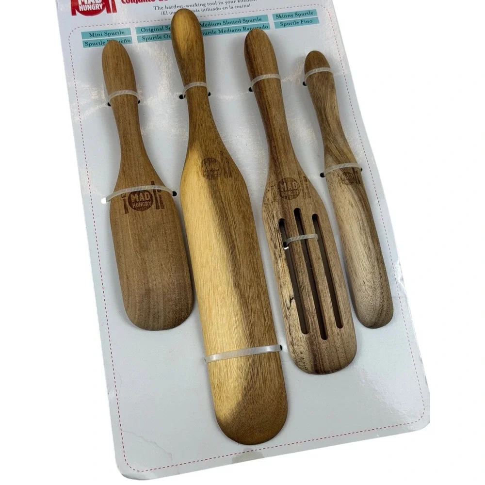 Mad Hungry 4-Piece Acacia Wood Spurtle Set Kitchen Tools As Seen On TV Kalorik